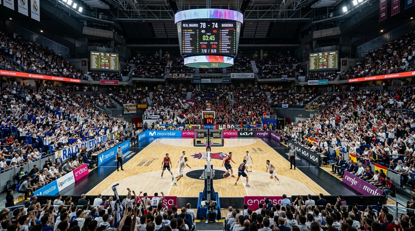 Pabellón de la Liga Endesa durante un partido de la temporada 2025-26 con afición en las gradas